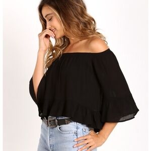 Show Me Your Mumu Shirley Ruffle Top Black